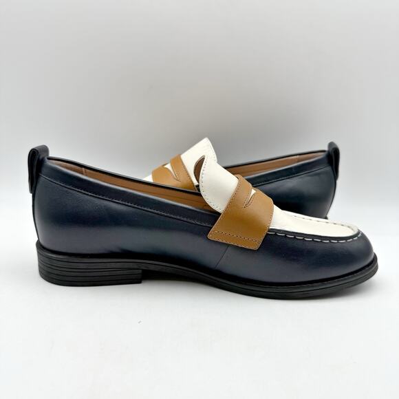Cole Haan Womens Stassi Penny Loafer US 6.5 B EU 37 Navy Ivory Leather NWOB - Picture 4 of 13